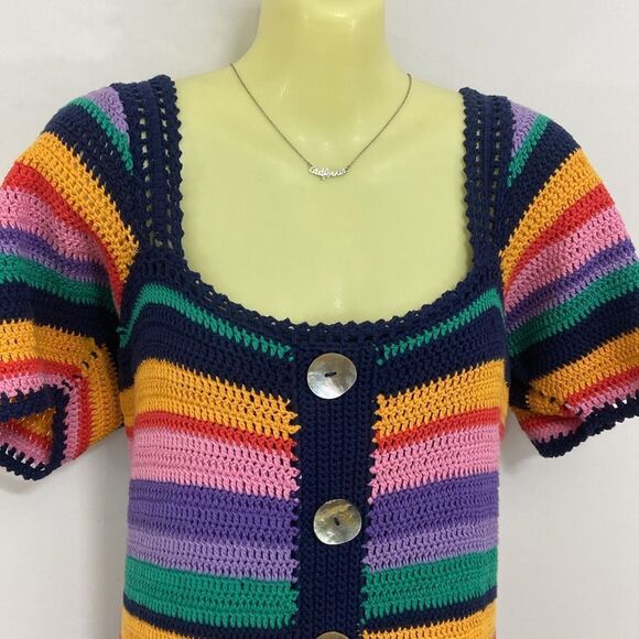 Farm Rio  Dress Multicolor Crochet "RENATA" NWOT SZ MEDIUM - Picture 2 of 7